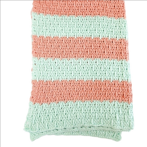 Beautiful Hand Knit Pastel Baby Blanket Mint Green & Pink